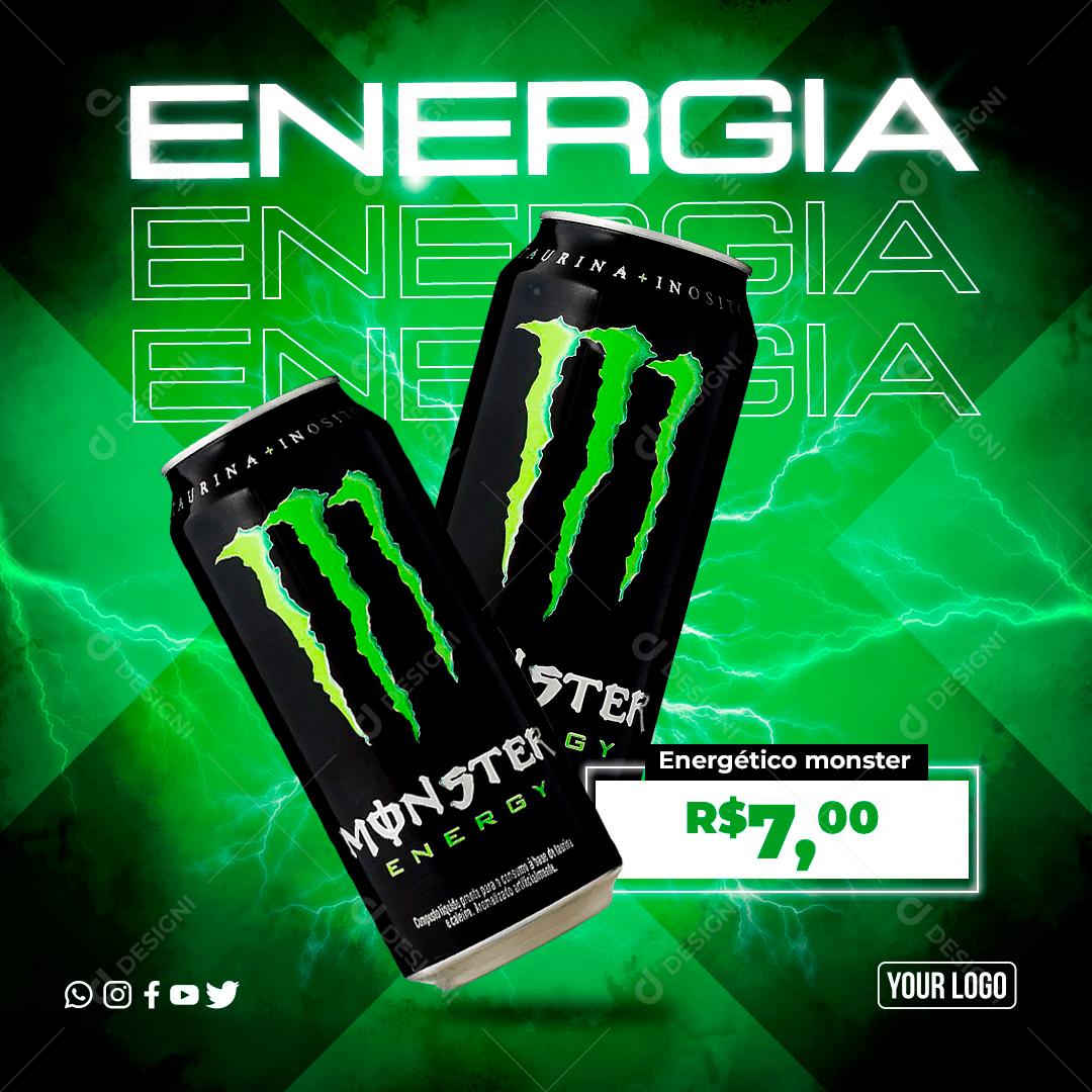 Energia Para O Dia Todo Monster Energético Social Media PSD Editável