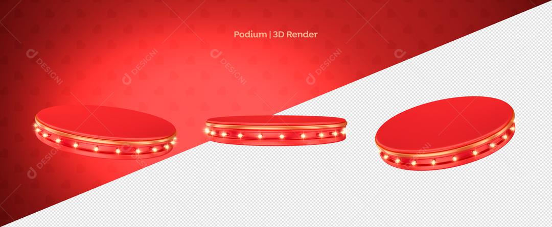 Podium Vermelho Com Luzes 3D Para Composição PSD Editável