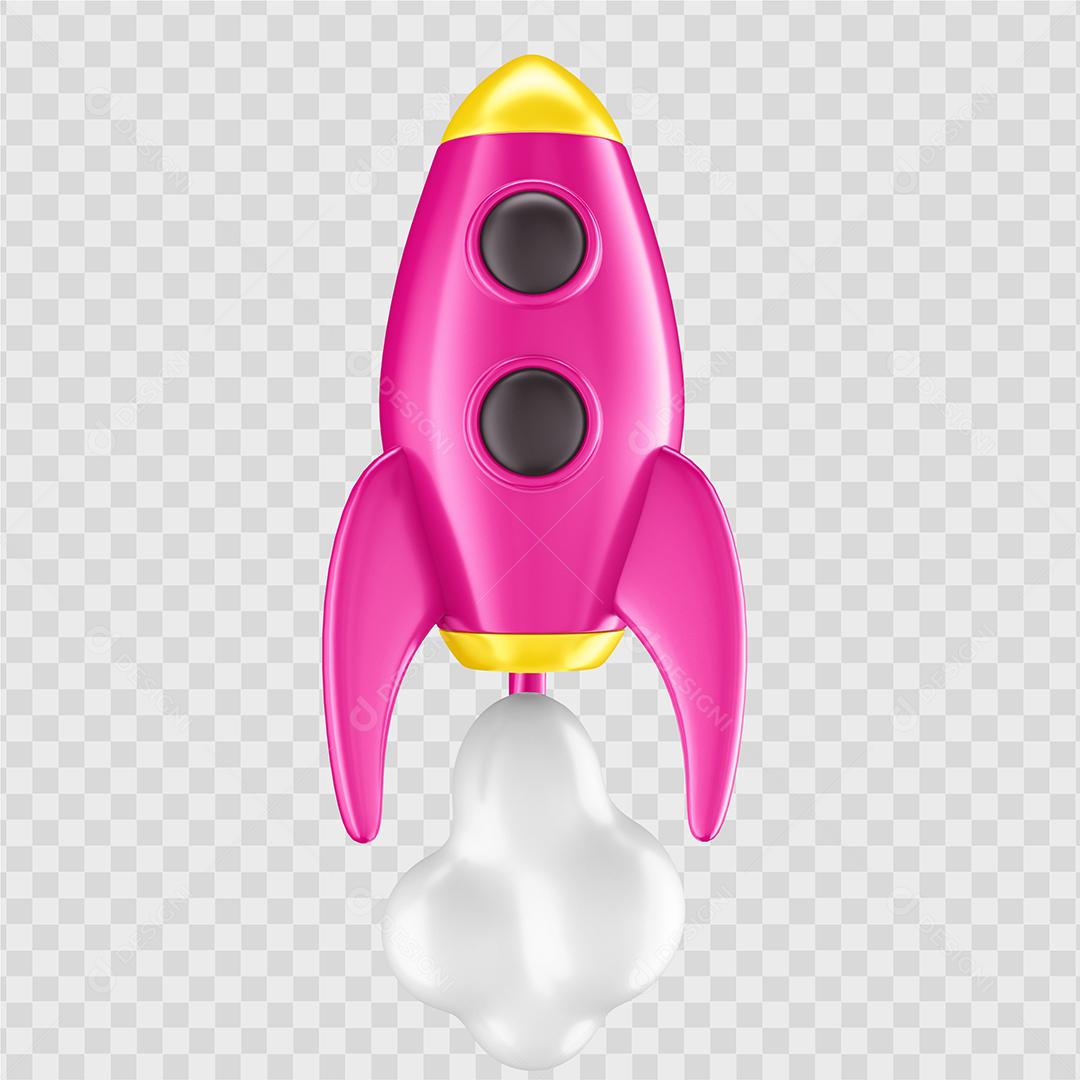 Elemento 3D Foguete Rosa Para Composição PSD