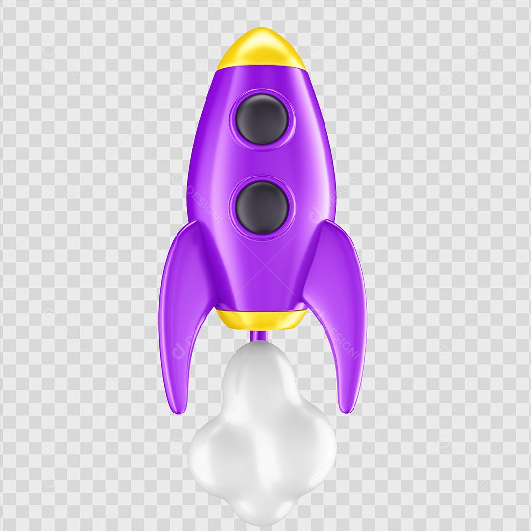 Elemento 3D Foguete Roxo Para Composição PSD