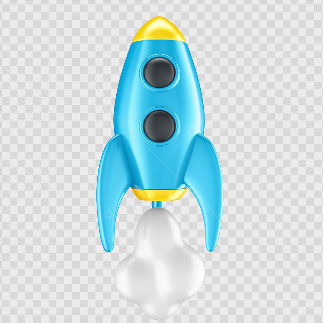 Elemento 3D Foguete  Azul Para Composição PSD