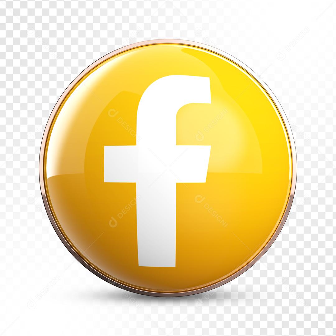 Ícone Facebook 3D Dourado Para Composição PSD
