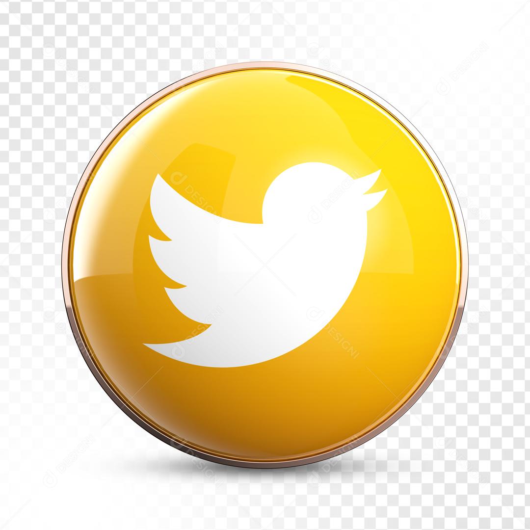Ícone Twitter 3D Dourado Para Composição PSD