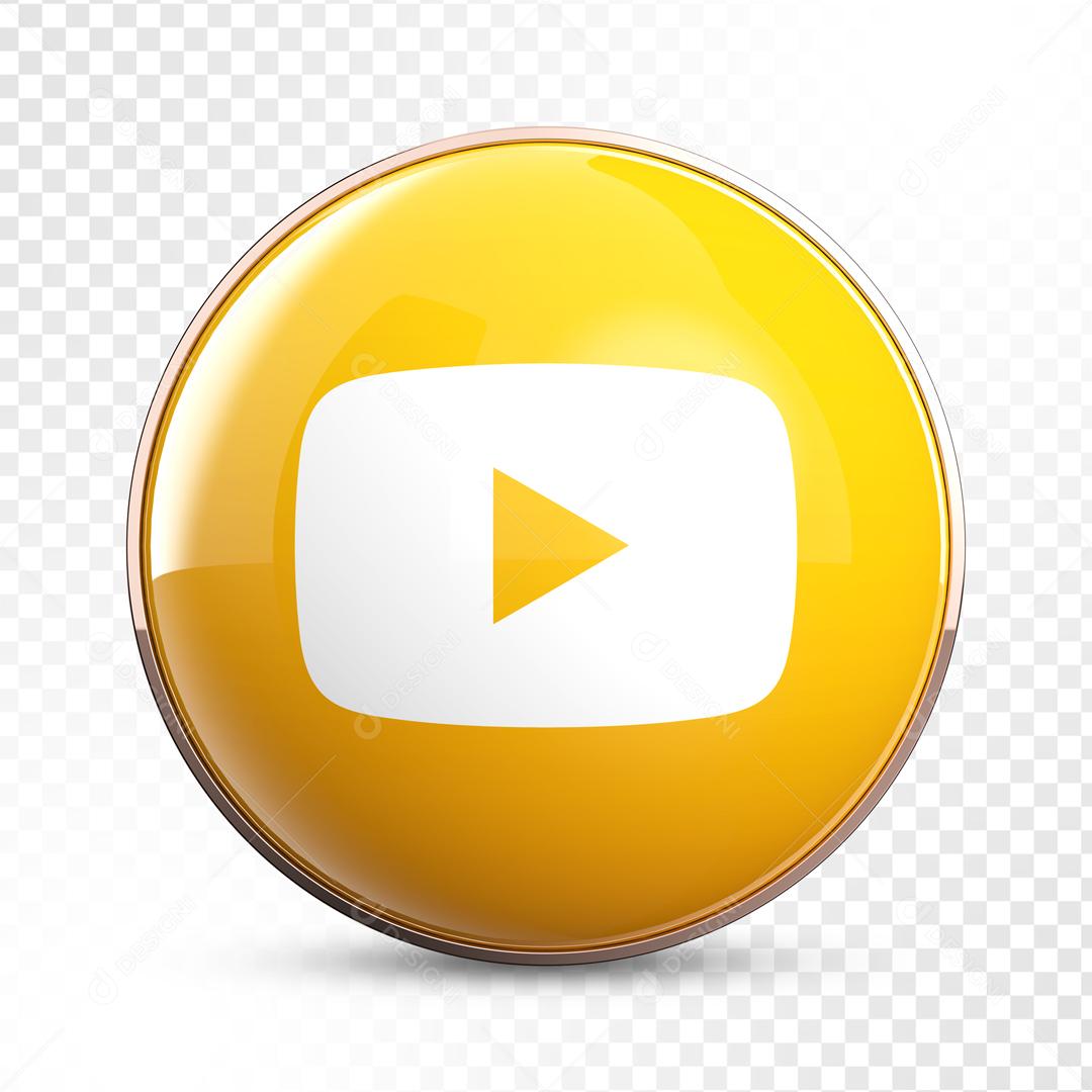 Ícone Youtube 3D Dourado Elemento Para Composição PSD