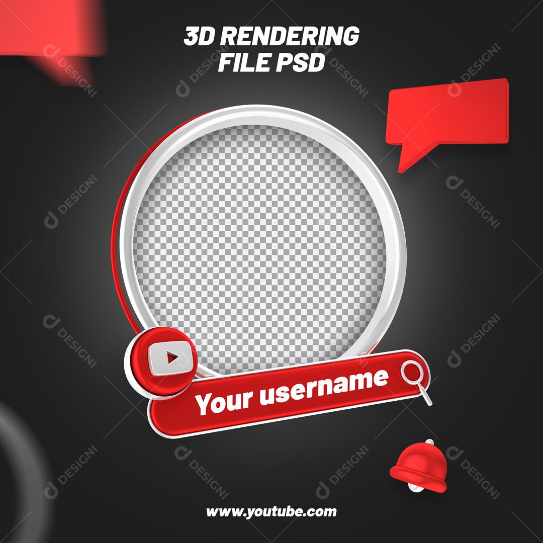 Modura 3D Youtube de Perfil Redondo Para Composição PSD
