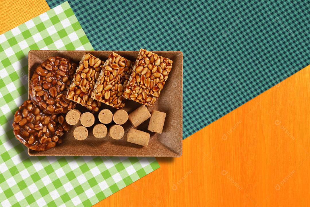 Grupo alimentar da Festa Junina, uma festa típica brasileira em amarelo