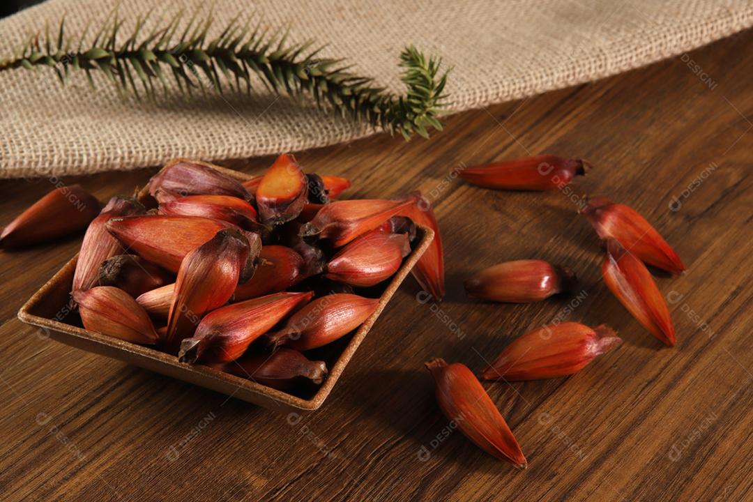 Sementes de araucária típicas usadas como condimento na culinária brasileira