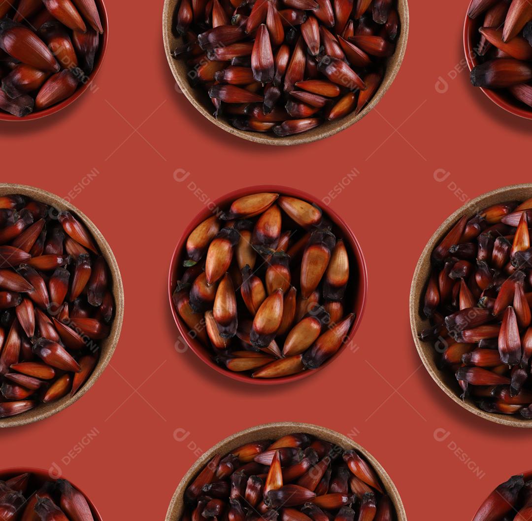 Pinhão, comida tradicional brasileira, semente de araucária. Vista superior ativada