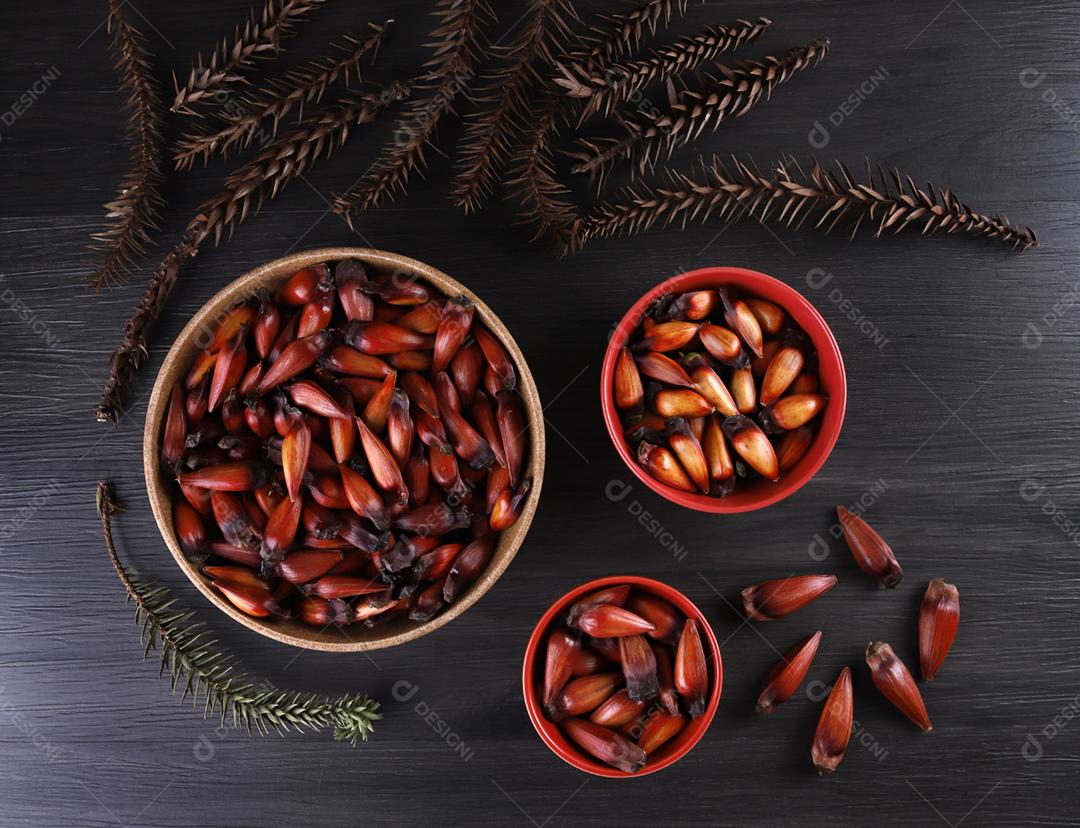 Sementes de araucária típicas usadas como condimento na culinária brasileira