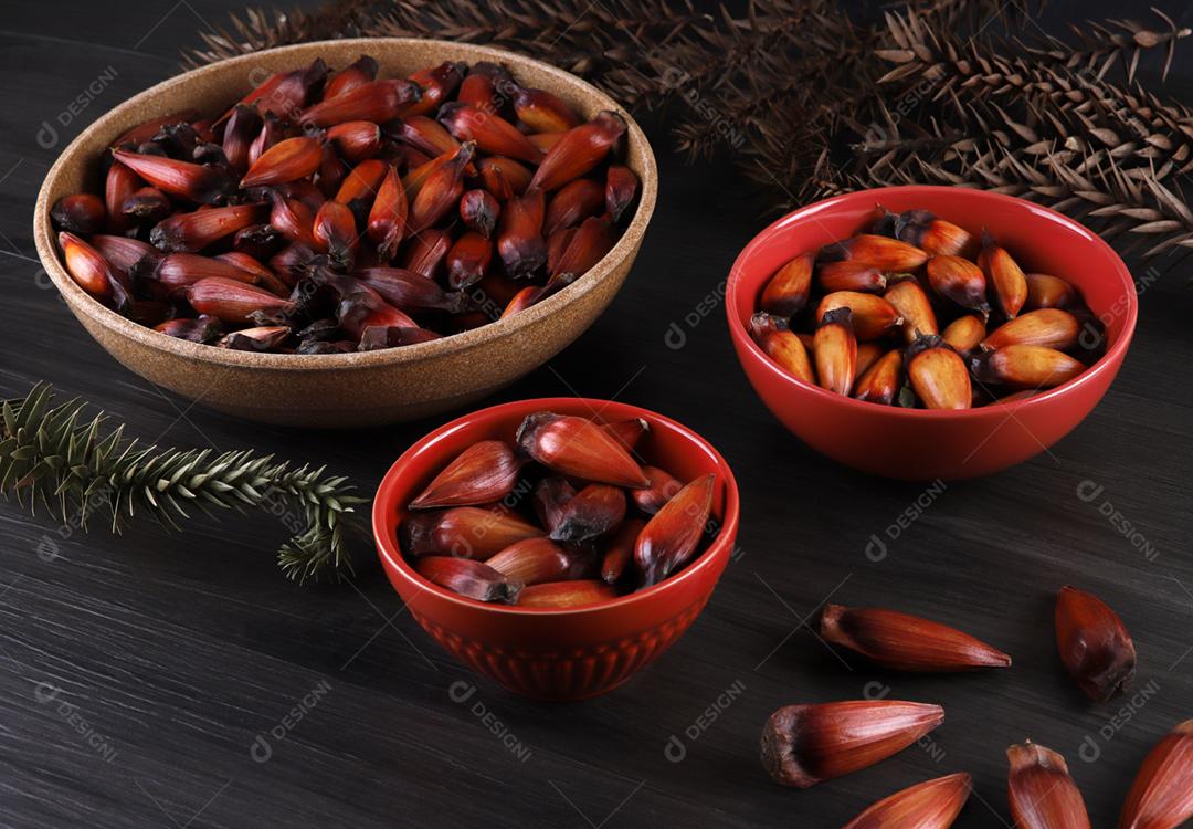 Sementes de araucária típicas usadas como condimento na culinária brasileira