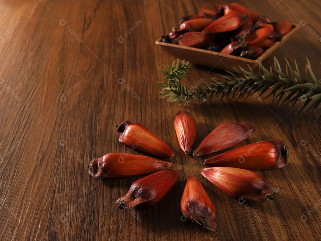 Sementes de araucária típicas usadas como condimento na culinária brasileira