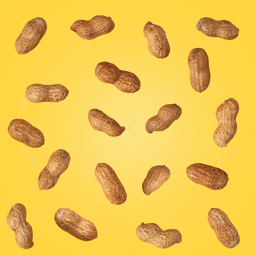 Amendoim em fundo amarelo. Padrão de repetição contínua