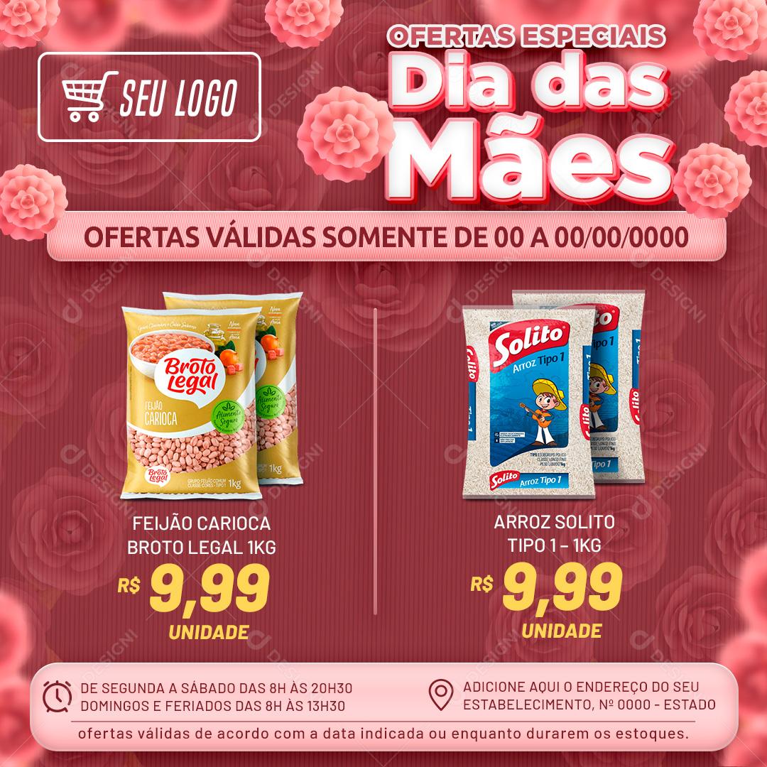 Social Media Ofertas Especiais Dia Das Mães Produtos Supermercados PSD Editável