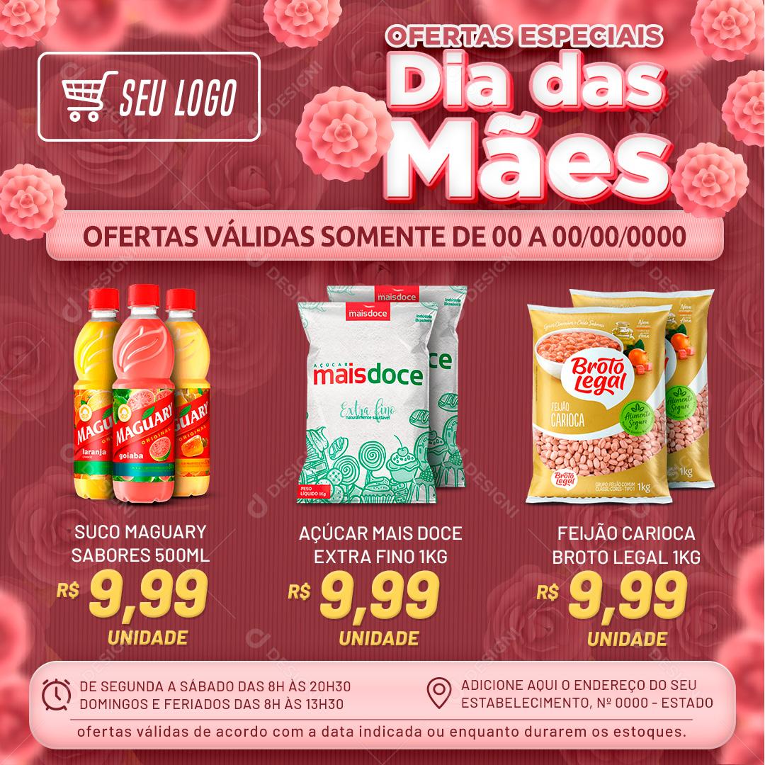 Social Media Ofertas Especiais Dia Das Mães Produtos Supermercados PSD Editável