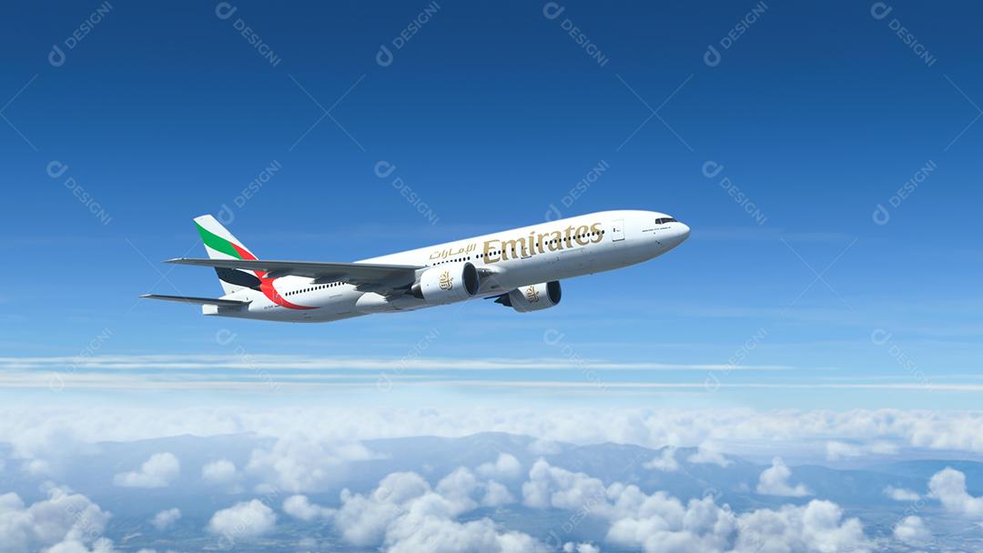 Boeing 777 Emirates voando, 5 de maio de 2022, São Paulo, Brasil