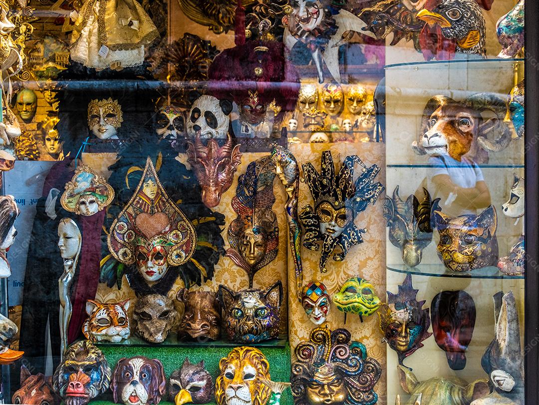 View of the group of carnival masks from Venice, Italy.