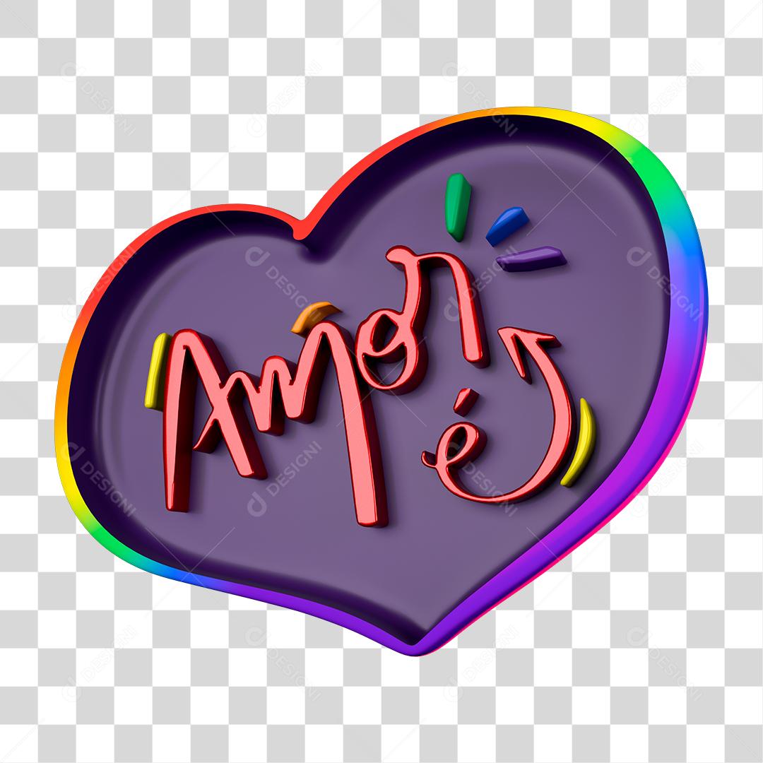 Amor de orgulho gay escrito à mão 3D é elemento de amor com fundo de coração