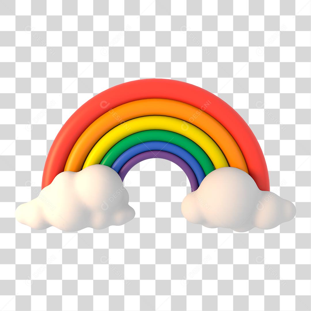 Elemento 3D Arco-íris Com Nuvens PNG Transparente