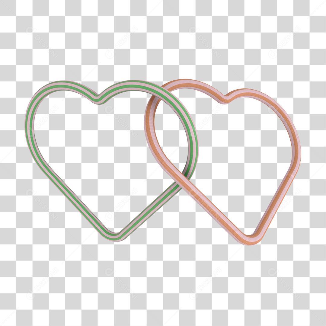 Elemento 3D Coração Entrelaçados PNG Transparente