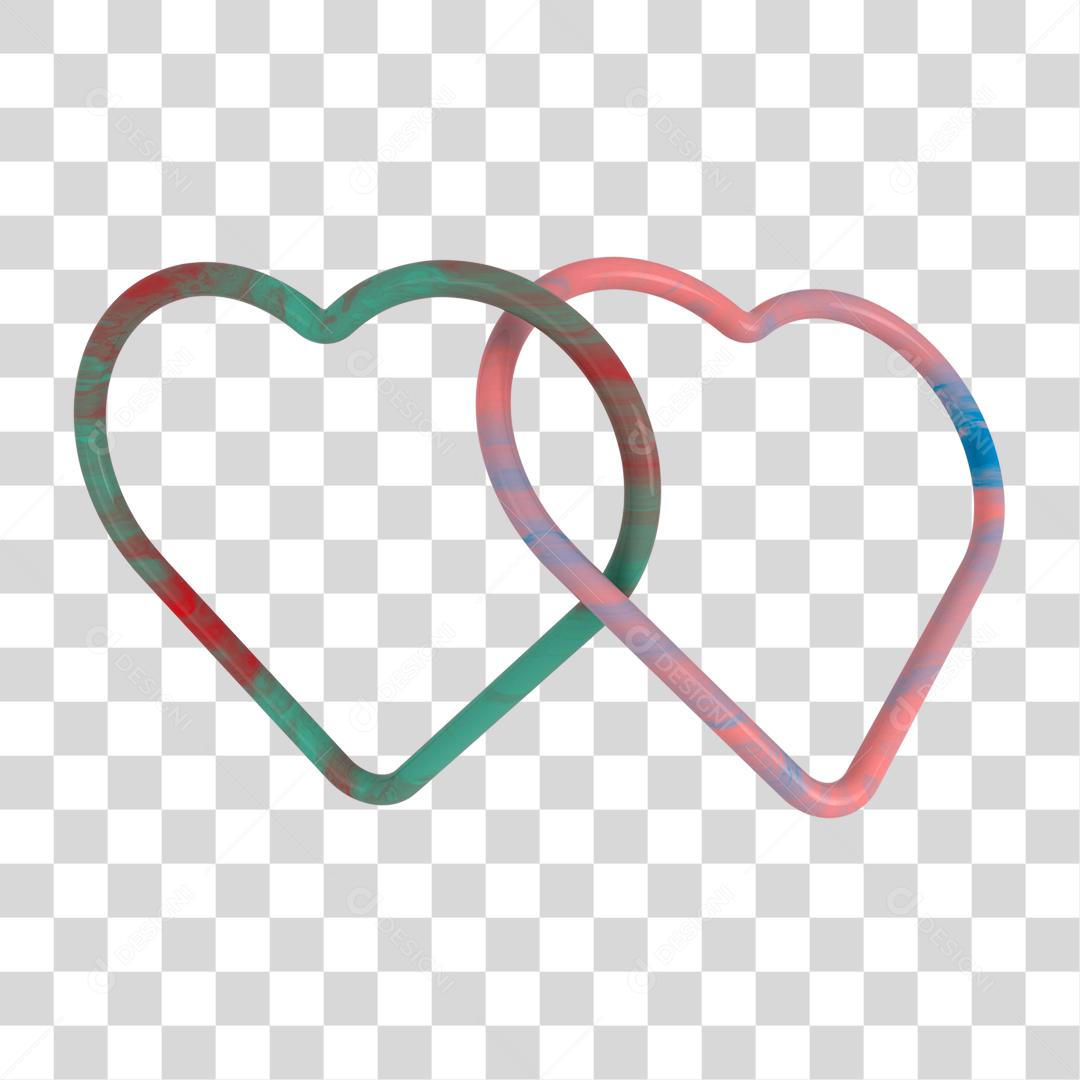 Elemento 3D Coração Entrelaçados PNG Transparente