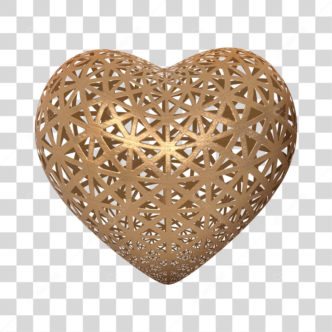 Elemento 3D Coração Dourado  PNG Transparente