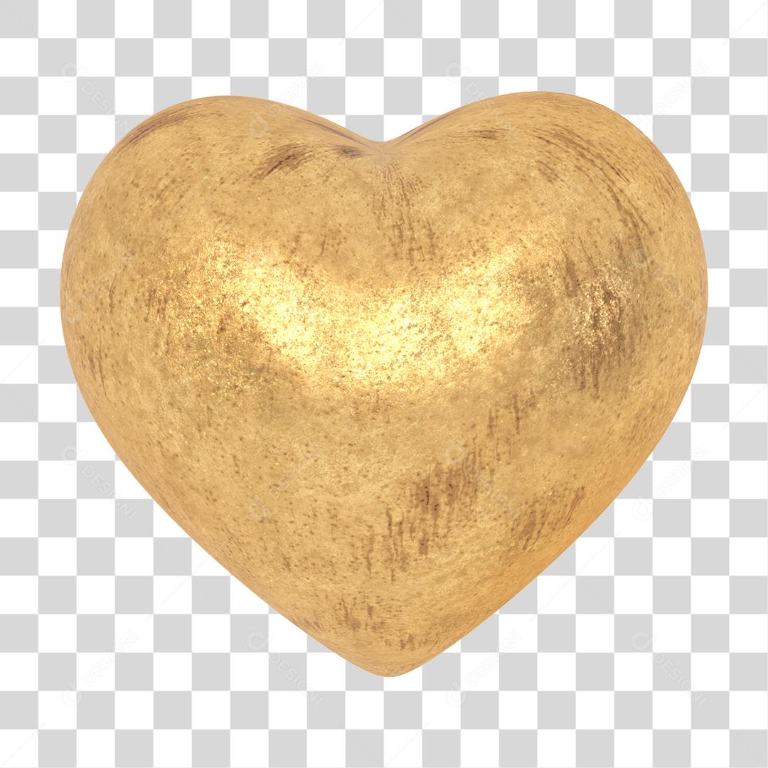 Elemento 3D Coração Dourado PNG Transparente