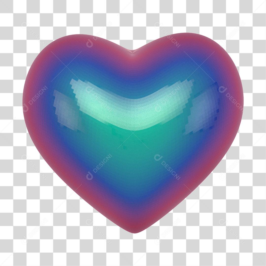 Elemento 3D Coração Vermelho e azul PNG Transparente