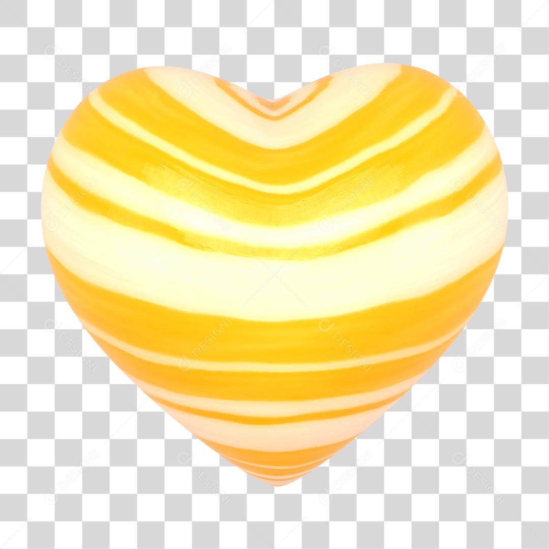 Elemento 3D Coração Amarelo  PNG Transparente