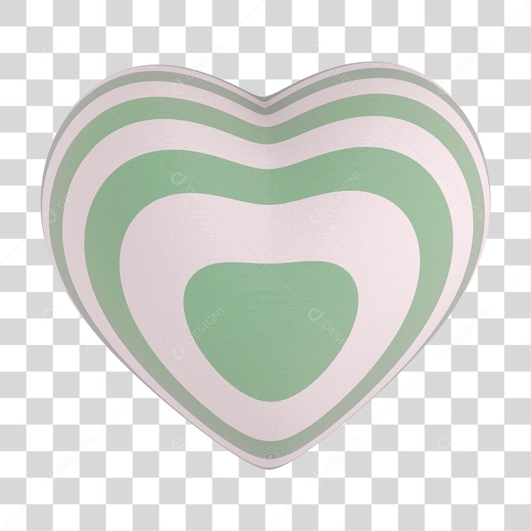 Elemento 3D Coração Listrado PNG Transparente