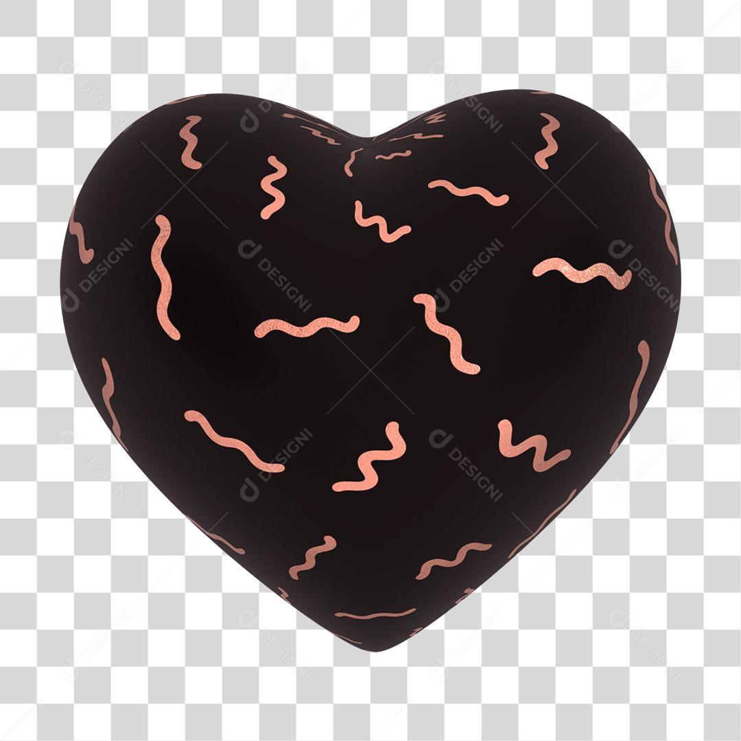 Elemento 3D Coração Preto  PNG Transparente