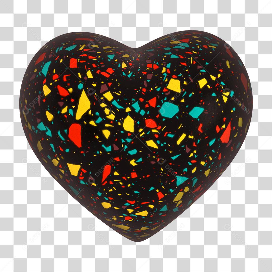 Coração 3D com textura colorida PNG Transparente
