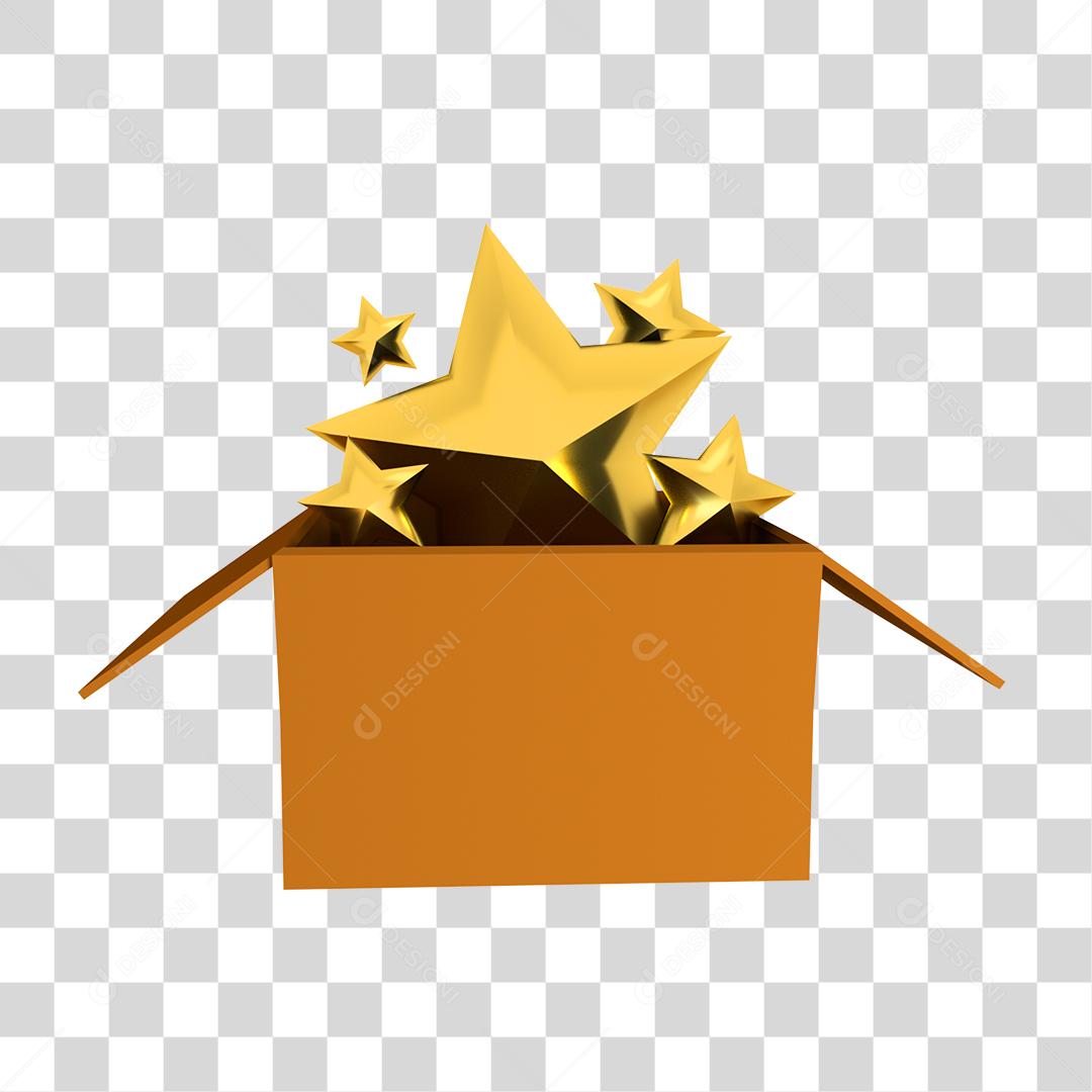 Elemento 3D Caixa de Estrelas Amarela PNG Transparente