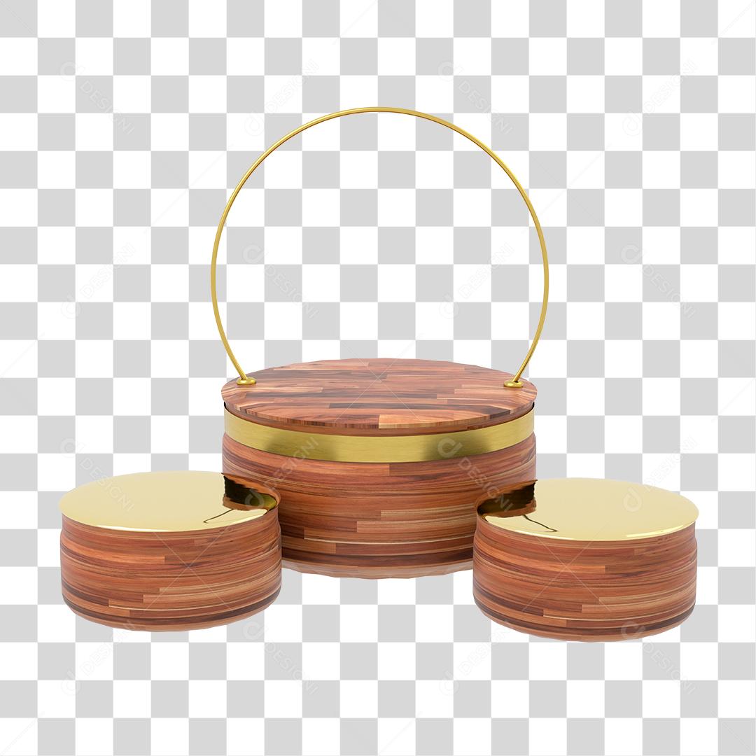 Elemento 3D Podium De Madeira e Superfície Dourada PNG Transparente