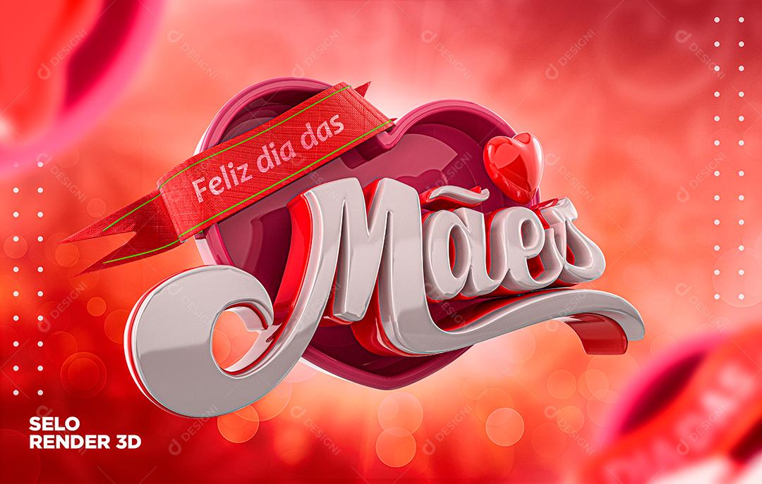 Feliz Dia Das Mães Selo 3D Para Composição Faixa Vermelha Texto Editável PSD