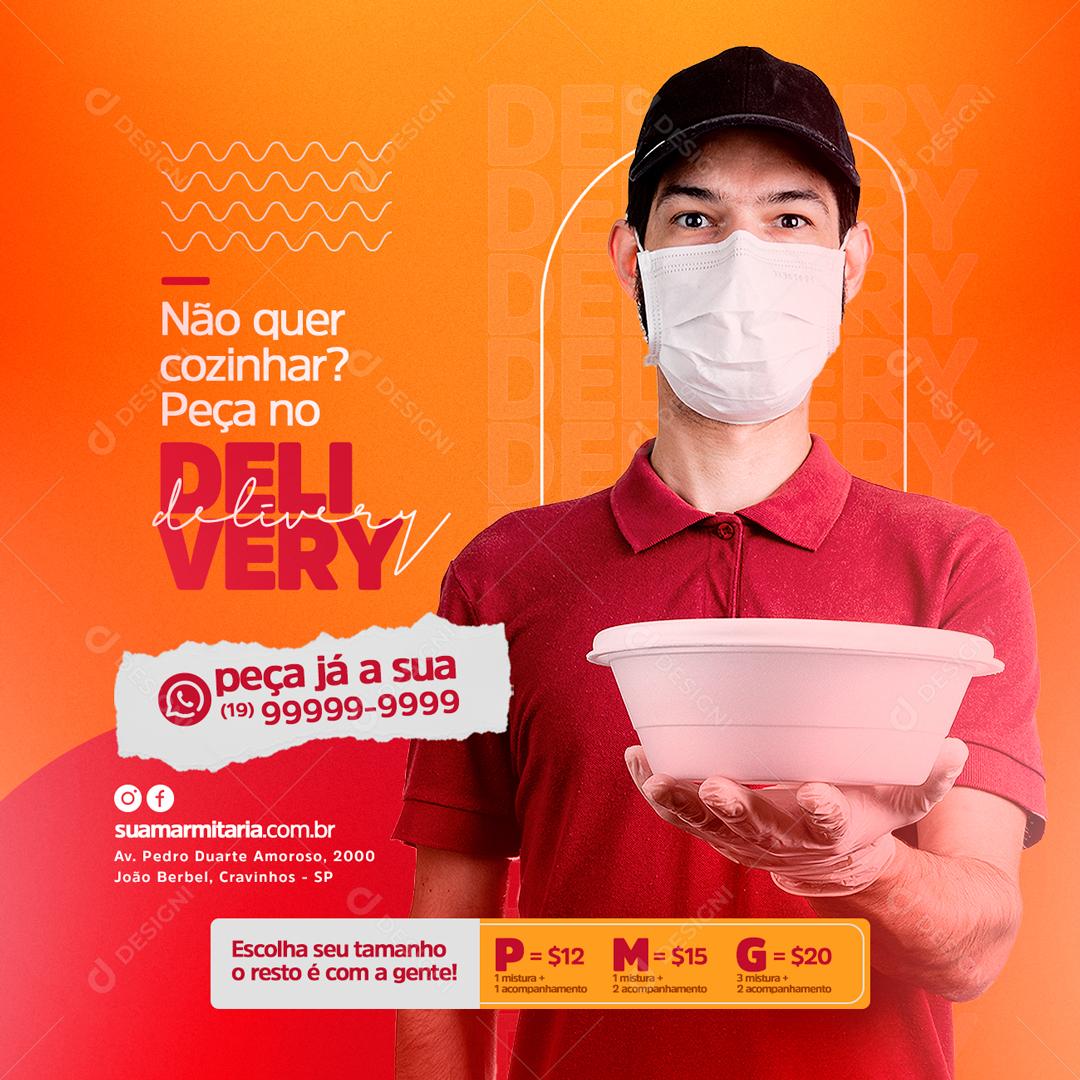 Social Media Não quer cozinhar peça no Delivery Restaurante PSD Editável