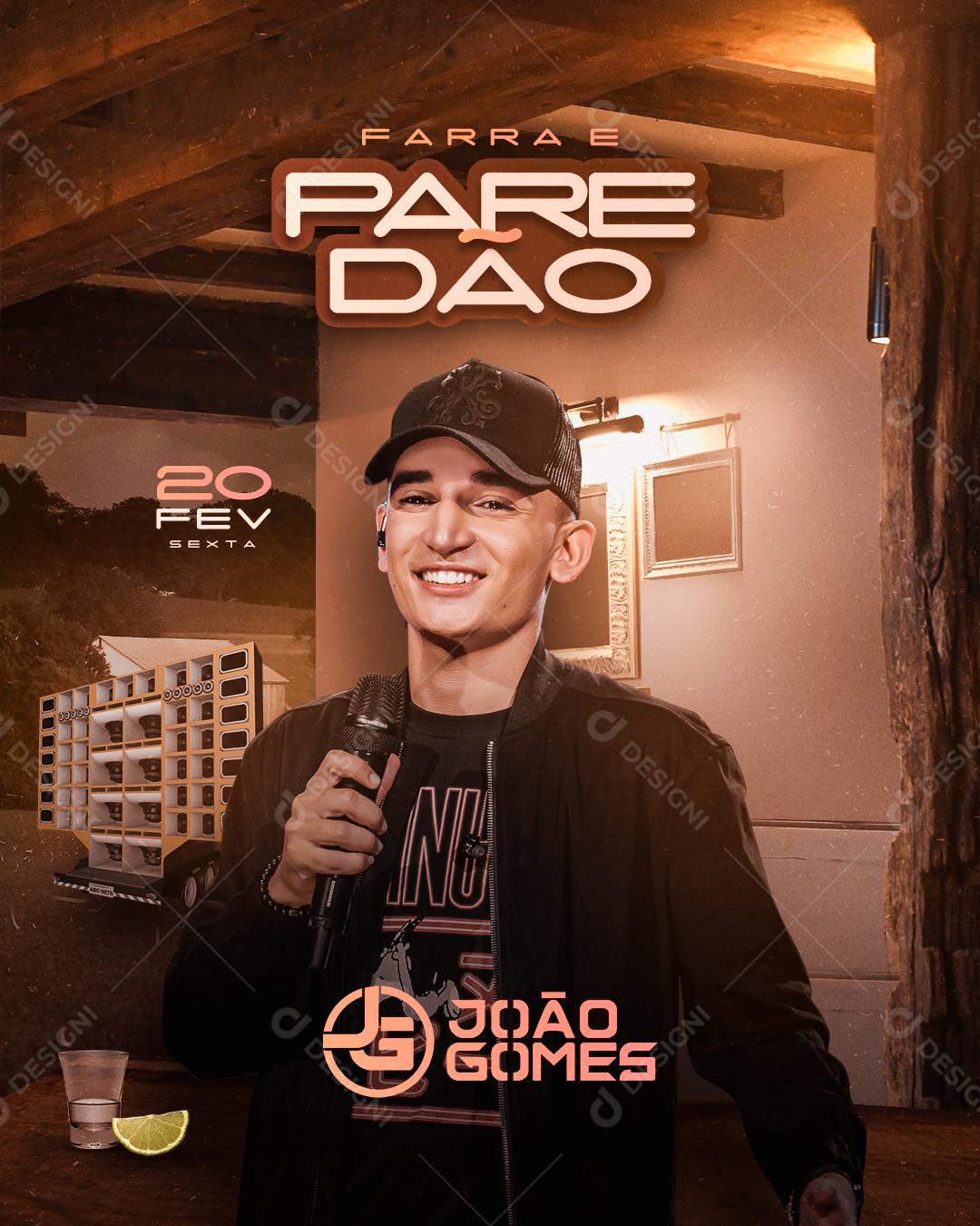 Flyer Show Evento Farra e Paredão Cantor João Gomes Social Media PSD Editável