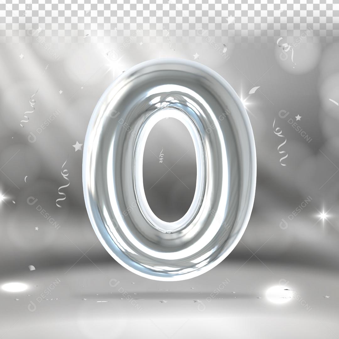 Número 3D 0 Prata Para Composição PSD