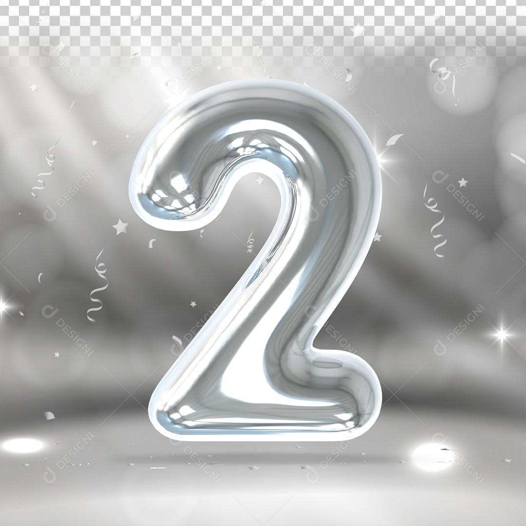 Número 3D 3 Prata Para Composição PSD