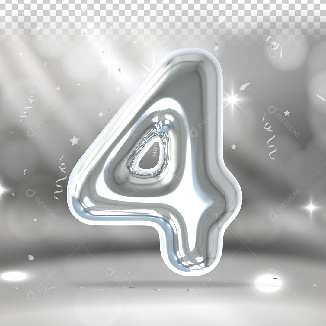 Número 3D 4 Prata Para Composição PSD