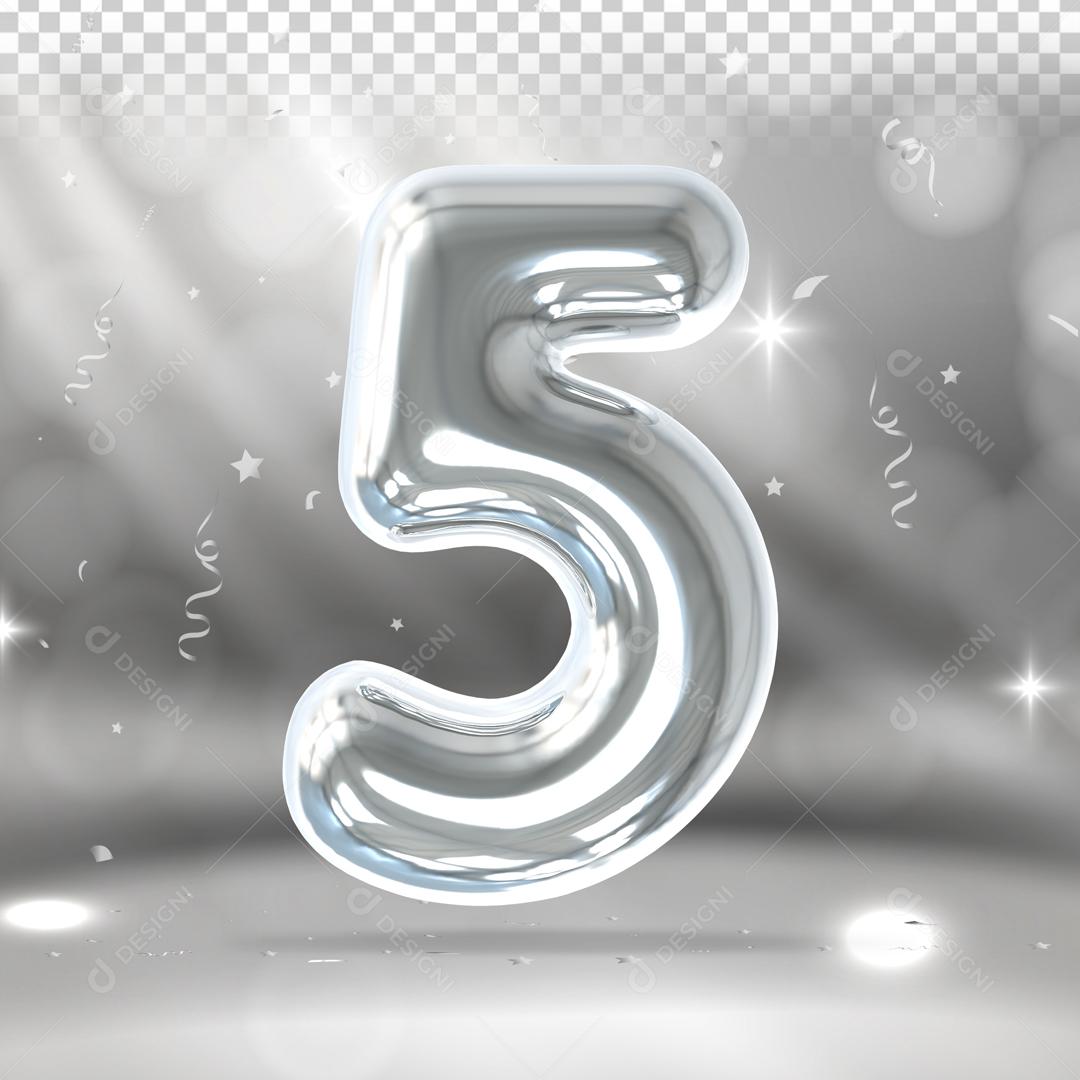 Número 3D 5 Prata Para Composição PSD