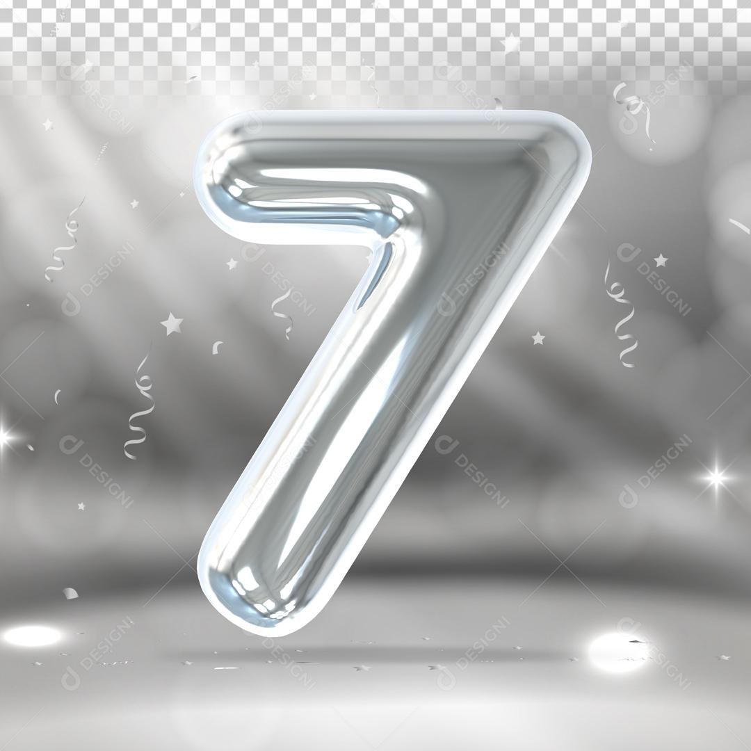 Número 3D 7 Prata Para Composição PSD
