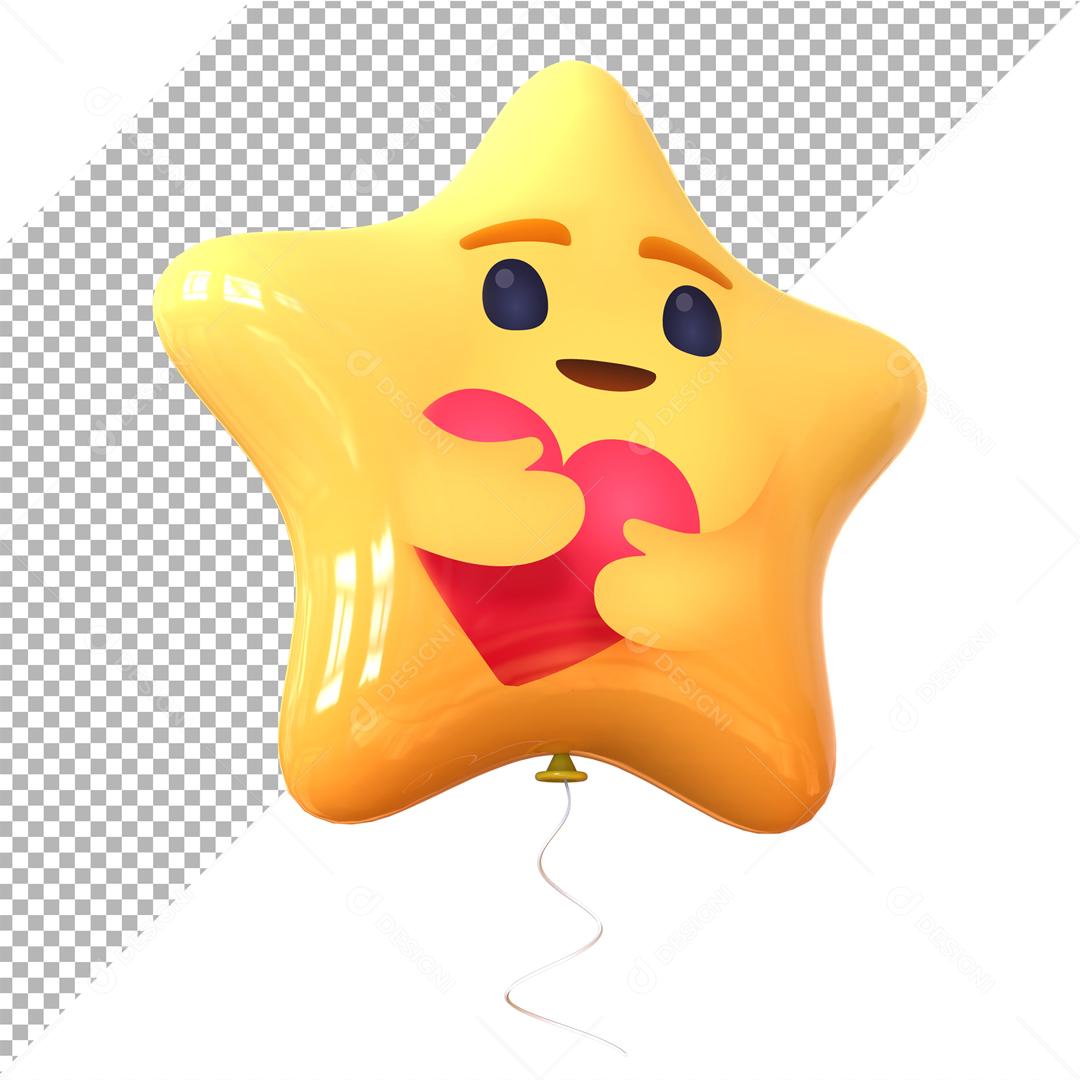 Emoji 3D Reação Feliz E Abraçando O Coração Elemento forma de estrela 3D Para Composição PSD