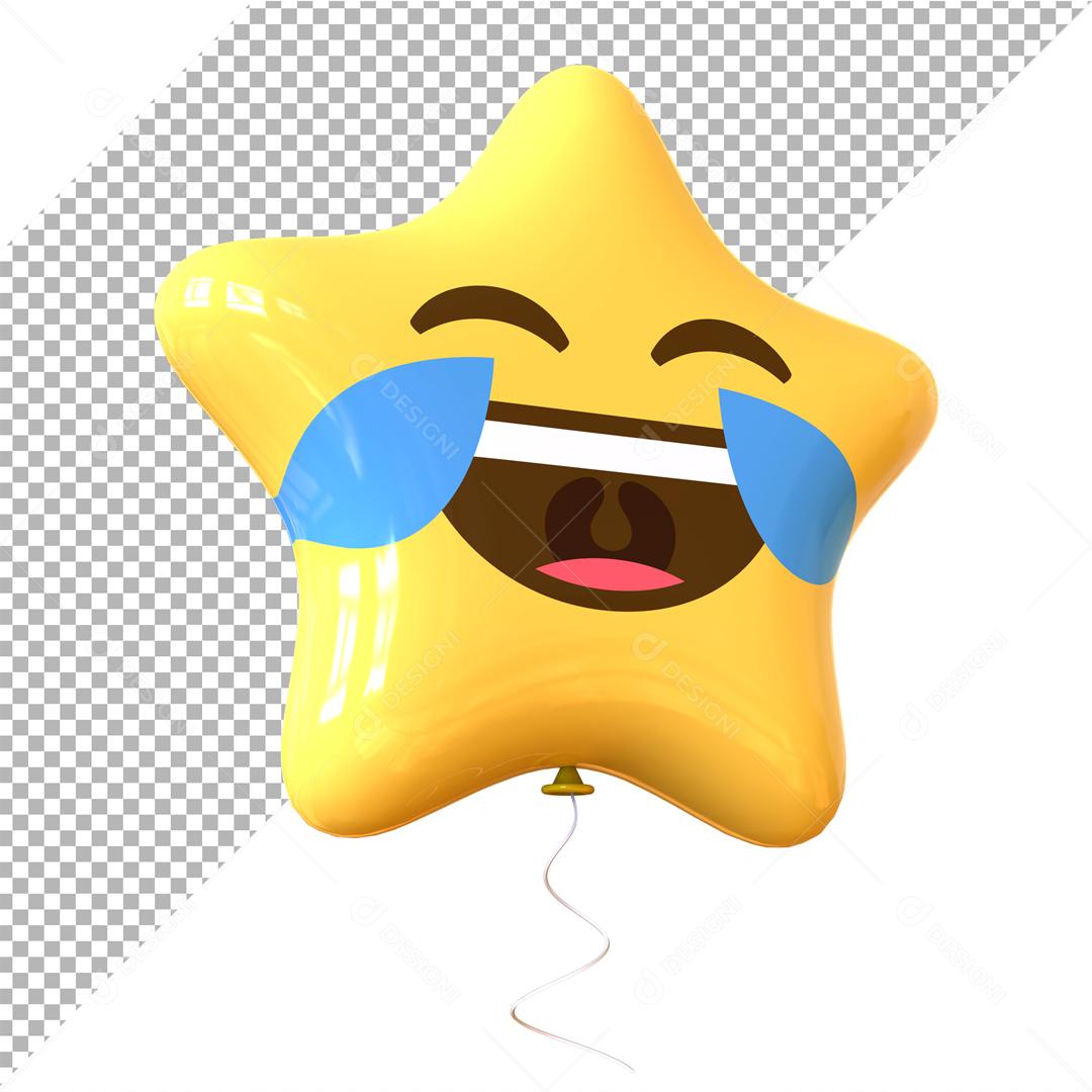 Emoji 3D Reação Chorando de rir forma de estrela Elemento Para Composição PSD