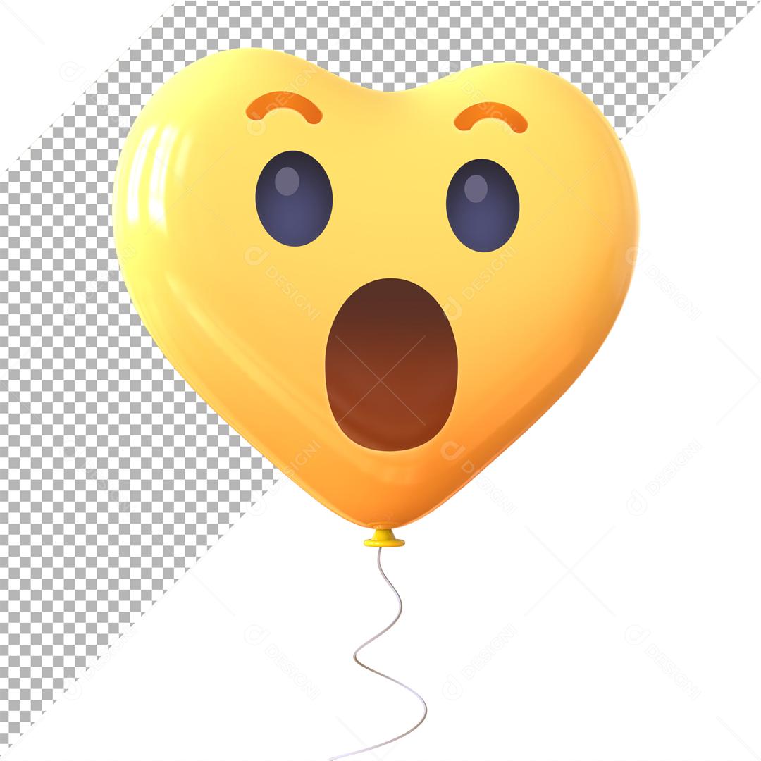 Emoji de Balão 3D Reação Surpreso de Coração Elemento Para Composição PSD