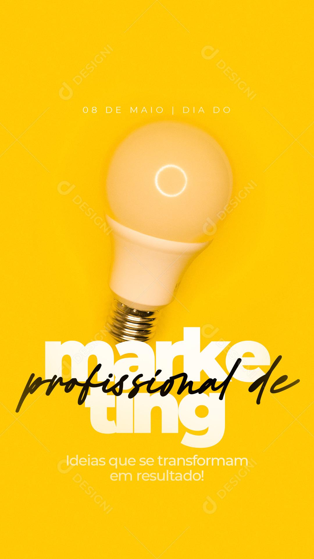 Stories Ideias que se transformam em resultados Dia do Profissional de Marketing Social Media PSD Editável