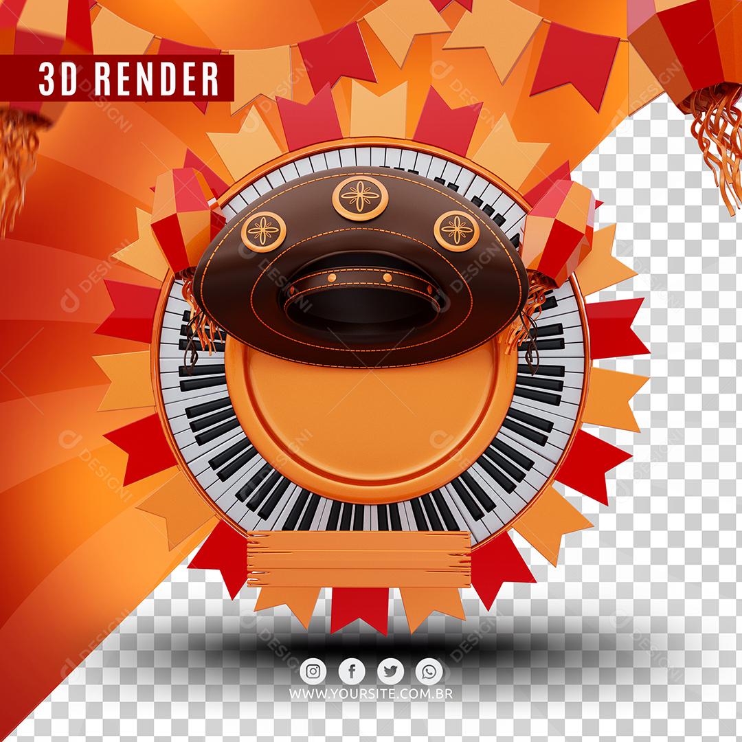 Piano e Chapéu de Festa Junina São João Elemento 3D Para Composição PSD