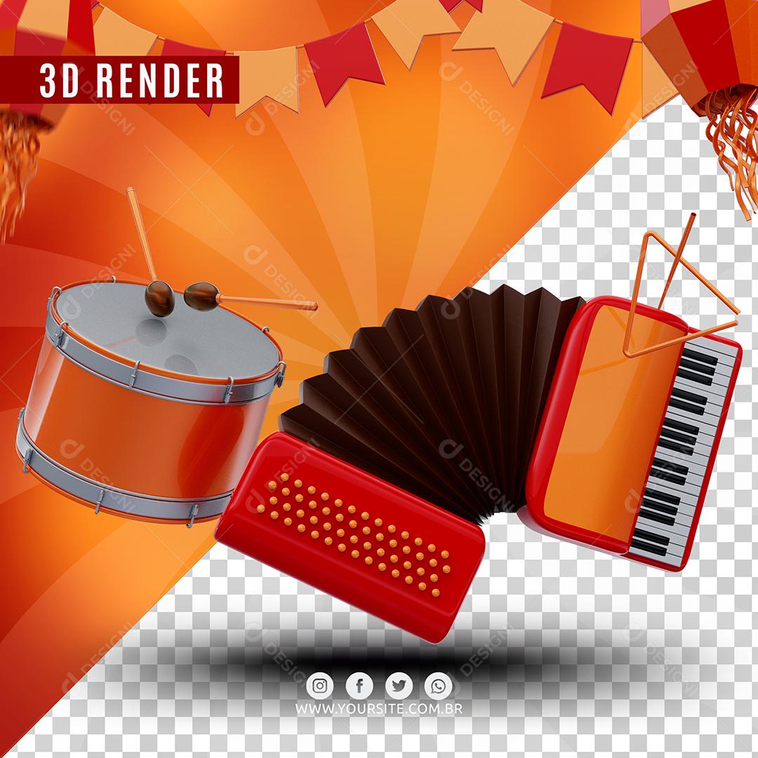 Instrumentos de São João Tambor Acordeão Elemento Para Composição PSD