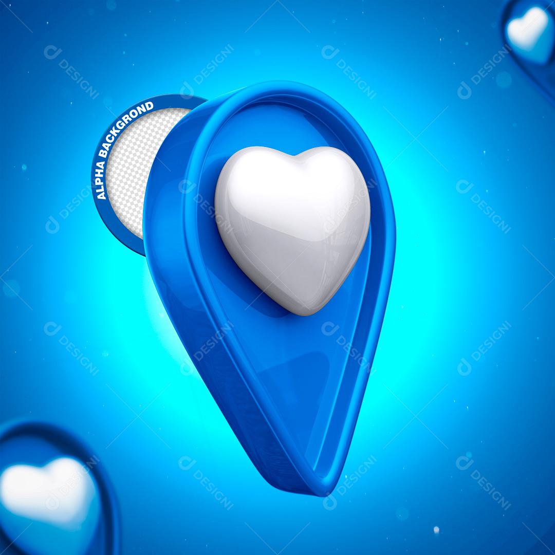 Ícone 3D Para Composição Localização Azul Com Coração Local PNG Transparente