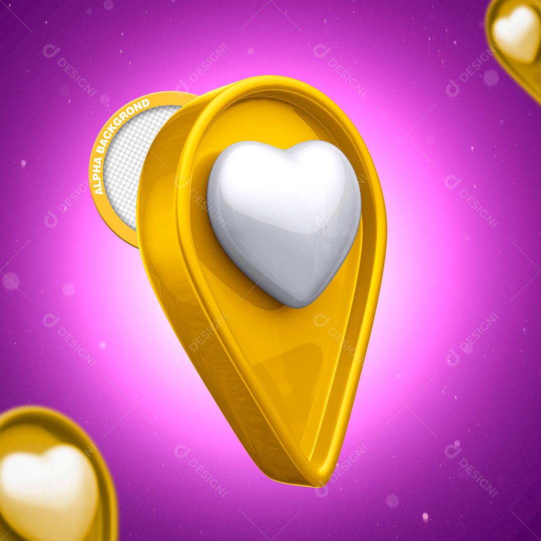 Ícone 3D Para Composição Localização Amarelo Com Coração Local PNG Transparente