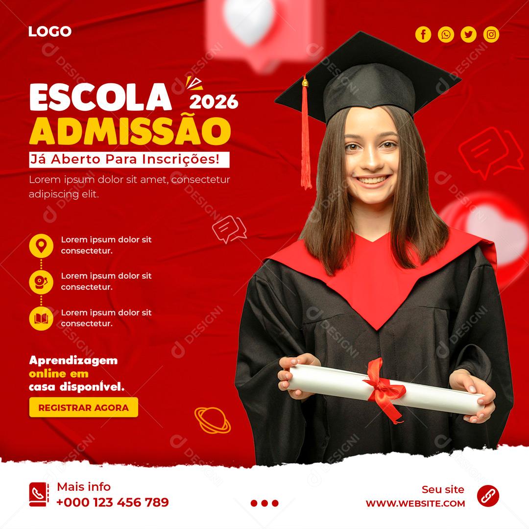 Social Media Escola Admissão 2026 Volta Às Aulas PSD Editável